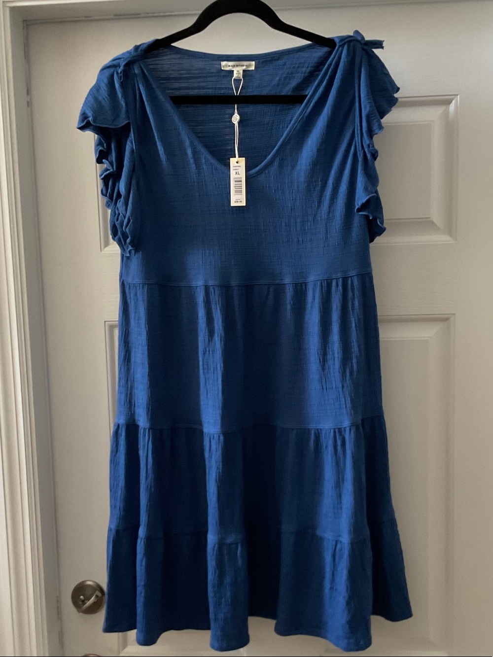 Max Studio Royal Blue Tiered Midi Dress with Ruffle Sleeves, XL, NWT